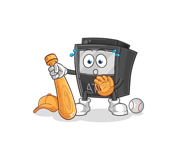 Vecteur de mascotte de dessin animé de dessin animé de receveur de baseball de distributeur automatique de billets