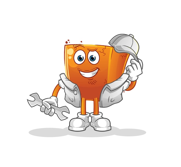 Vecteur de mascotte de dessin animé de mécanicien de brique