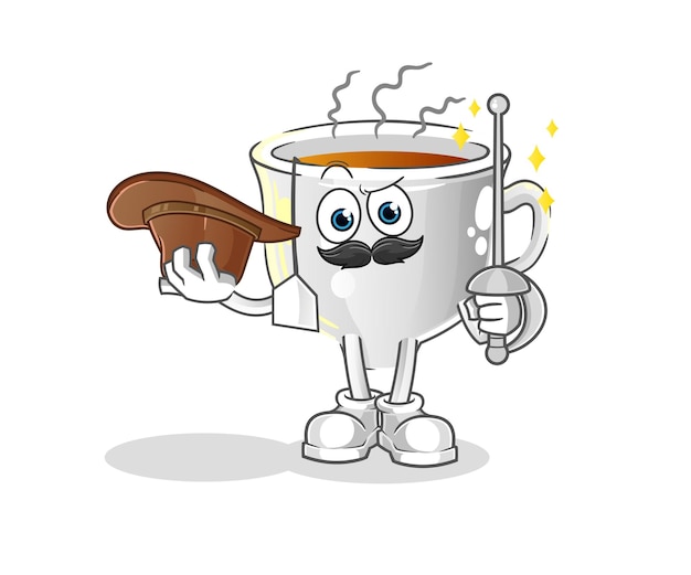 Vecteur de mascotte de dessin animé de personnage d'escrimeur de tasse de thé