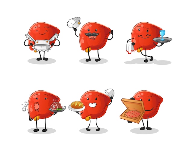 Vecteur de mascotte de dessin animé de personnage de groupe de restaurant de foie