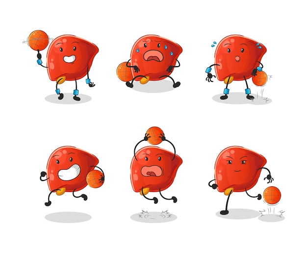 Vecteur de mascotte de personnage de groupe de joueur de basket-ball de foie