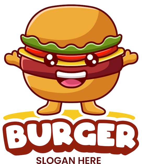 Vecteur Mignon Burger Souriant Illustration D'icône De Vecteur De Dessin Animé. Concept D'icône D'objet Alimentaire Isolé Premi