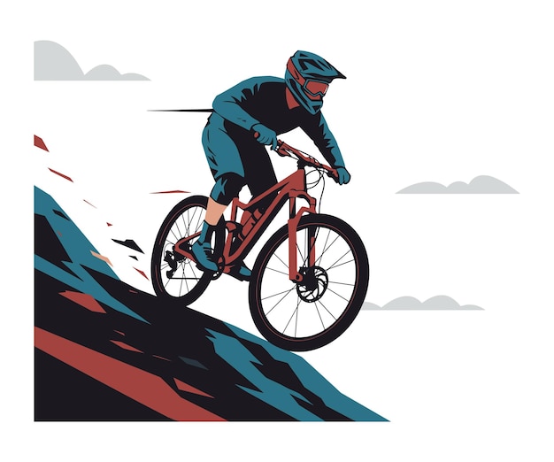 Vecteur minimaliste du vélo de montagne en descente