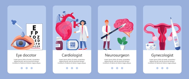 Vecteur vecteur de modèle d'application cardiologue néphrologue concepts d'ophtalmologiste pour site web médical