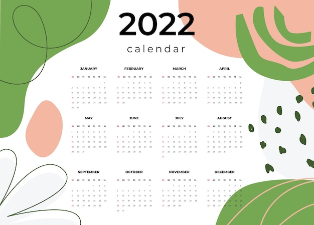 Vecteur de modèle de calendrier 2022 Définir la conception de calendrier mural de calendrier de bureau 2022