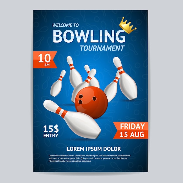 Vecteur vecteur de modèle de carte d'affiche de tournoi de bowling