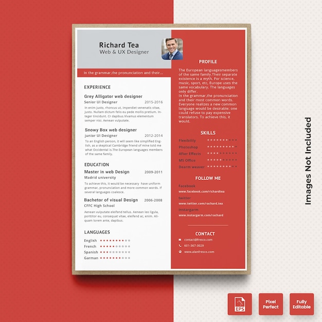 Vecteur De Modèle De Cv De Curriculum Vitae Rouge Minimal Premium