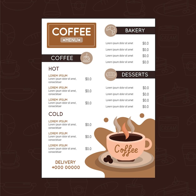 Vecteur De Modèle De Menu De Café