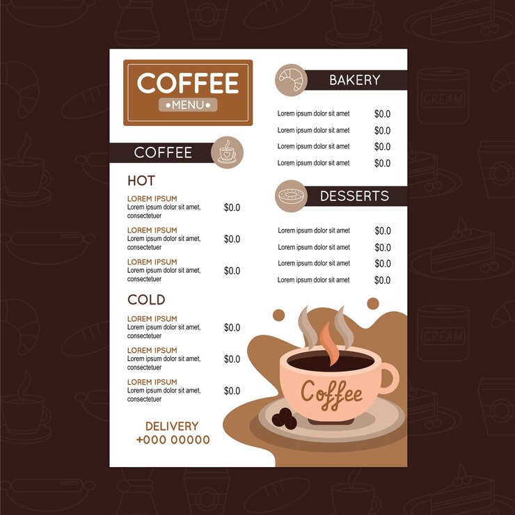 Vecteur de modèle de menu de café