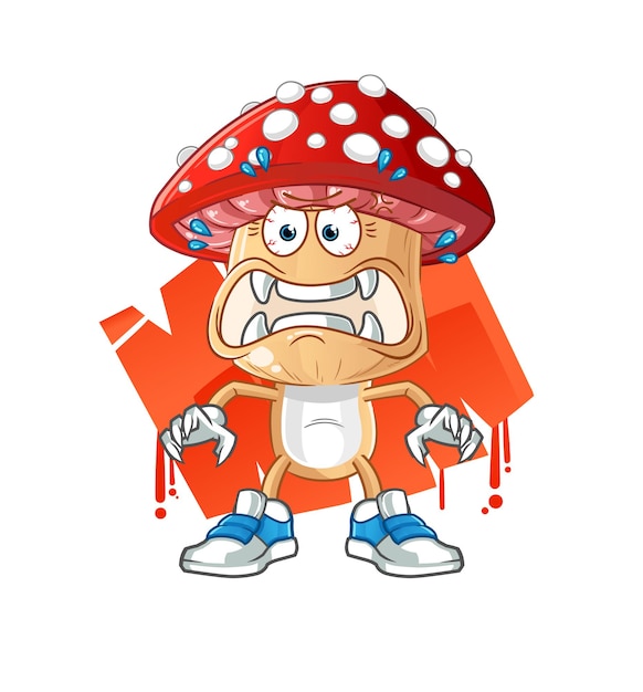 Vecteur vecteur de monstre de dessin animé de tête de champignon rouge. personnage de dessin animé