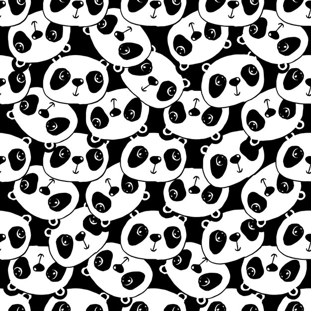 Vecteur vecteur de motif sans couture de visage de panda de dessin animé mignon