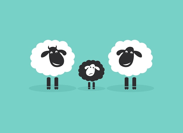 Vecteur de moutons de famille sur fond bleu Concept de différence d'animaux de ferme Illustration vectorielle en couches modifiable facile