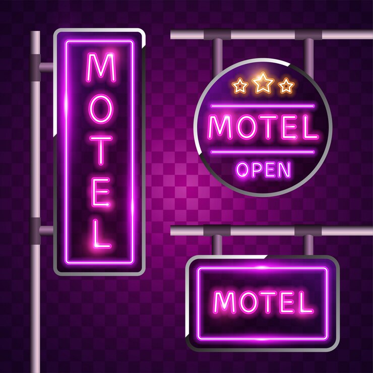 Vecteur vecteur de néon de conception de bannière de motel.