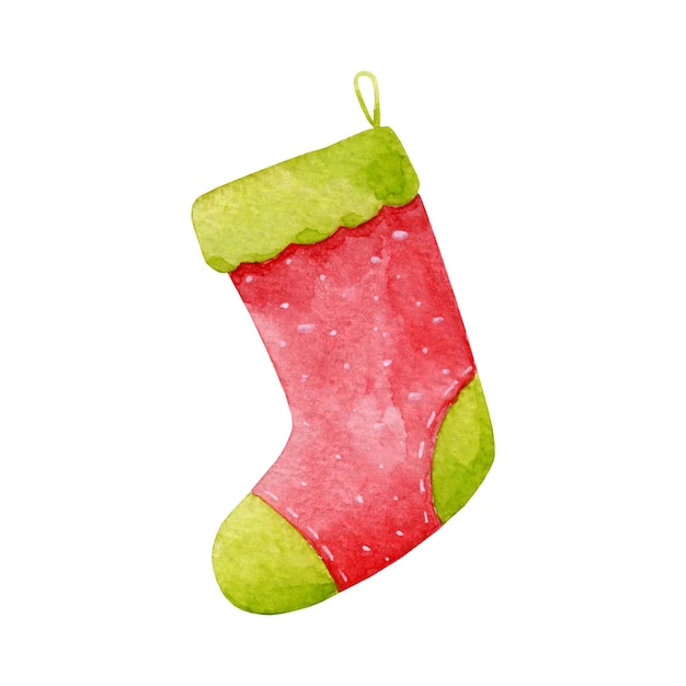 Vecteur De Noël, Nouvel An Bas Clipart Isolé Sur Blanc. Illustration De Chaussette De Vacances D'hiver Confortable. élément De Conception De Bas Rouge Et Vert.