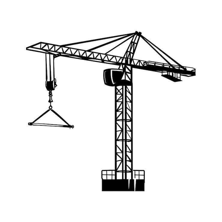 Vecteur un vecteur noir et blanc d'une grue avec un vecteur de couture et d'arrière-plan de la ville