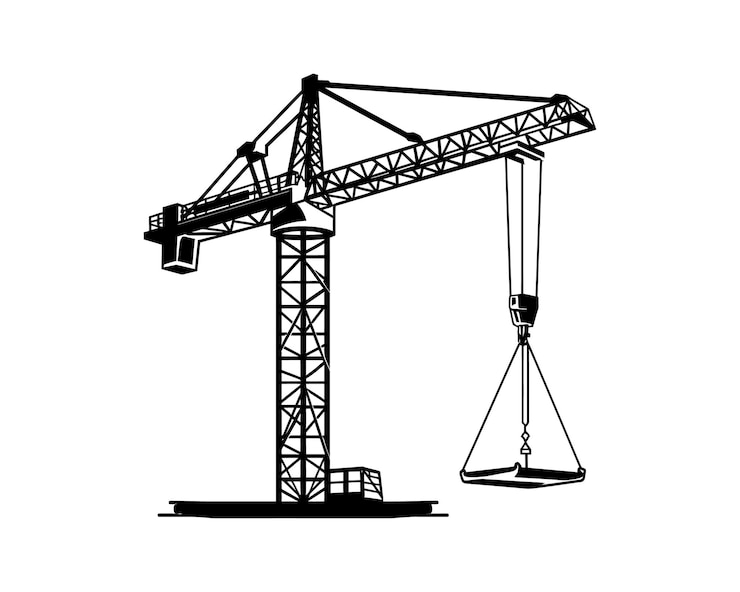 Vecteur un vecteur noir et blanc d'une grue avec un vecteur de couture et d'arrière-plan de la ville