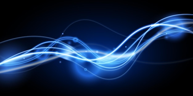 Vecteur d'onde bleu clairVecteur d'onde bleu brillant des lignes courbes lisses de lumière fluorescente au laser au néon