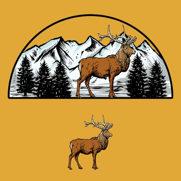Vecteur vecteur, orignal, forêt sauvage, animal, mâle, taureau, wapiti, à, cornes, isolé, dessin animé, vecteur, illustration