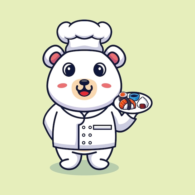 Vecteur ours chef mascotte logo dessin animé mignon créatif kawaii