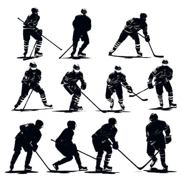 Vecteur de pack silhouette joueur de hockey