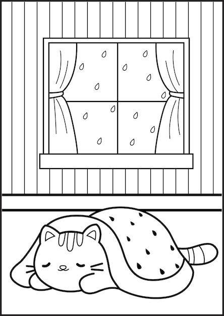 Vecteur un vecteur de pages à colorier d'un chat endormi