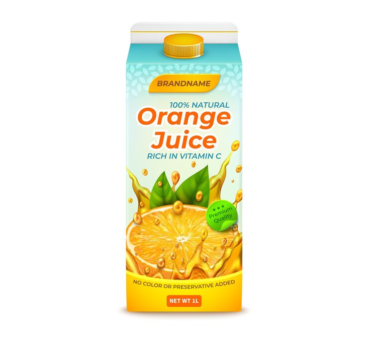 Vecteur vecteur de paquet de jus d'orange 3d réaliste et détaillé