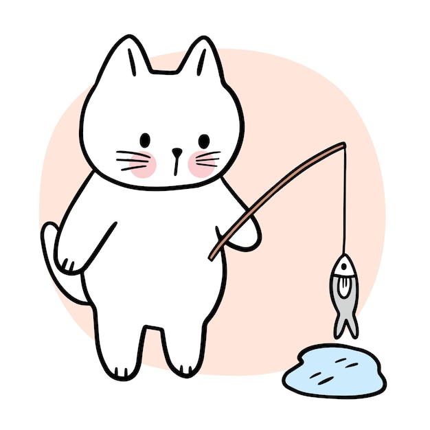 Vecteur de pêche chat mignon dessin animé