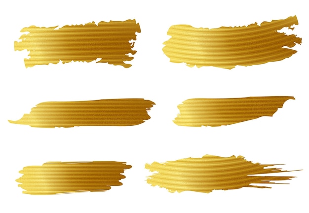 Vecteur vecteur peinture or frottis course tache ensemble peinture dorée coup de pinceau réaliste coup de pinceau or