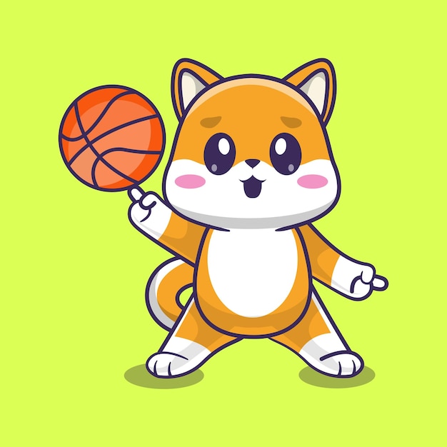 vecteur de personnage de dessin animé de basket-ball shiba