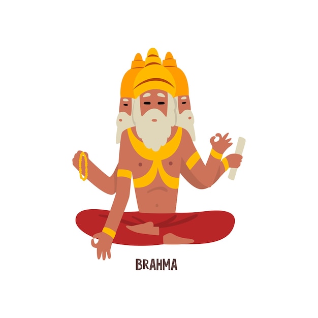 Vecteur De Personnage De Dessin Animé Brahma Dieu Indien Illustration Isolée Sur Fond Blanc