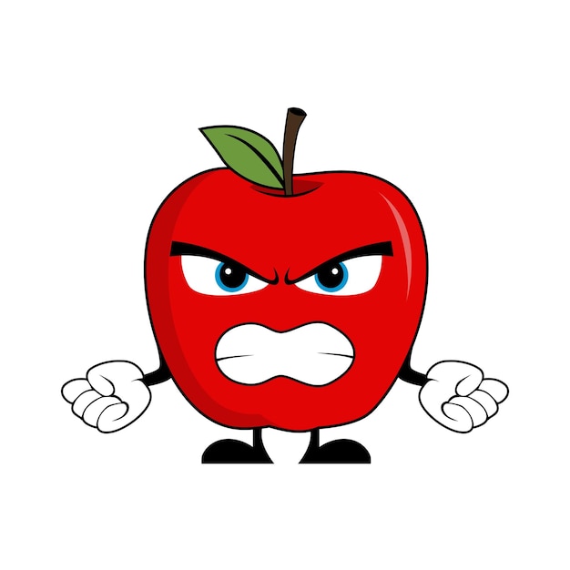 Vecteur vecteur de personnage de dessin animé de fruits pomme en colère