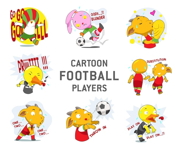 Le vecteur de personnage drôle Cartoon Football Players est défini pour être isolé sur un fond blanc