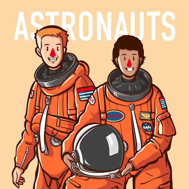 Vecteur vecteur de personnes avec des astronautes de travail dans un style dessiné à la main