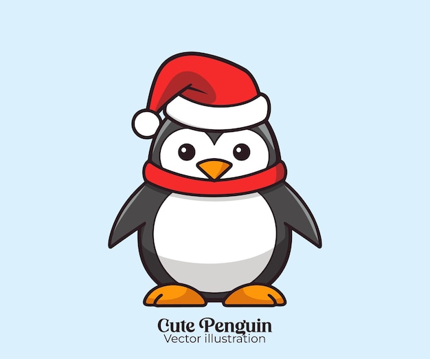 Vecteur de pingouin mignon avec chapeau de Père Noël, un personnage de Noël