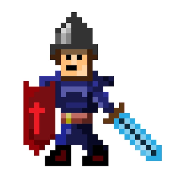 vecteur pixel art chevalier dessin animé isolé