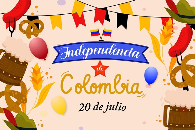 Vecteur vecteur plat 20 juillet independencia de colombie avec fond plat oktoberfest vecteur