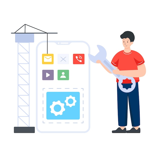 Vecteur un vecteur plat de développement d'applications, téléchargement premium