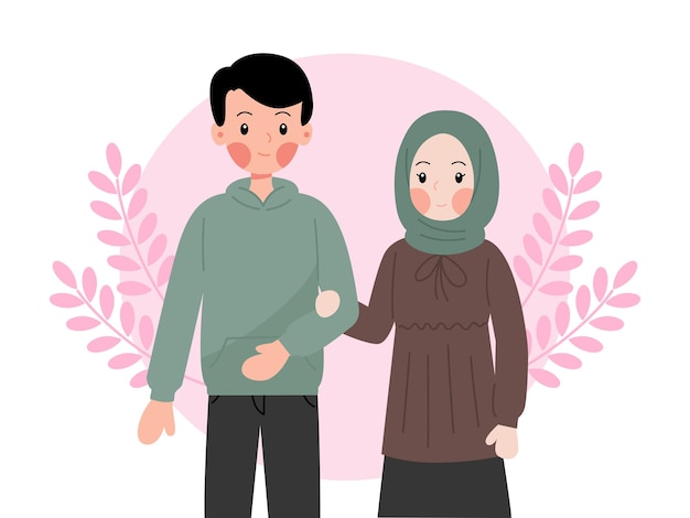 Vecteur plat d'illustration de couple musulman mignon