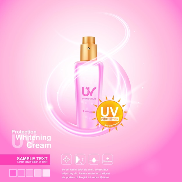 Vecteur vecteur de protection uv sur fond rose pour les produits de soins de la peau