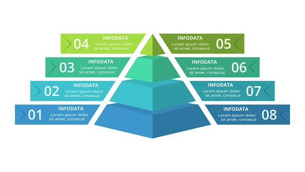 Vecteur Pyramide Flèches Vers Le Haut Infographie Diagramme Graphique Triangle Présentation Graphique Concept De Chronologie D'affaires Avec 8 Parties