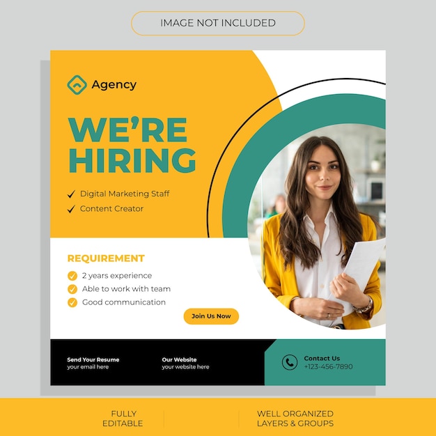 Vecteur que nous embauchons et recrutement d'emplois personnalisables Design de médias sociaux et modèle de bannière