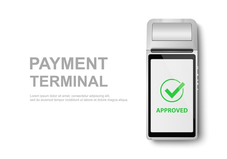 Vecteur vecteur réaliste 3d touch mobile payment machine pos terminal closeup isolé sur blanc modèle de conception de paiement bancaire maquette de terminal sans contact sans fil appareil de paiement vue de dessus