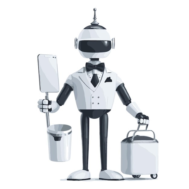 Vecteur De Robot Butler Sur Fond Blanc