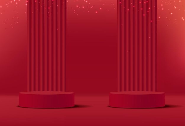 Vecteur vecteur de scène 3d réaliste, scène d'amour 3d, vecteur de support rouge, bannière de forme géométrique, scène moderne