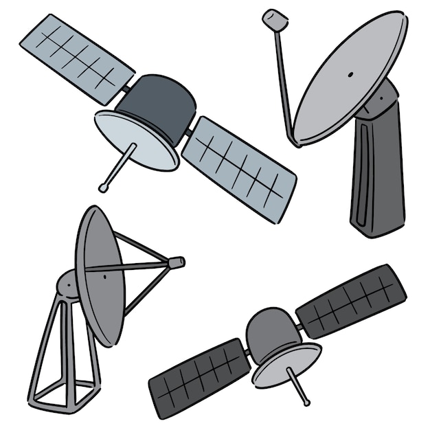 Vecteur Série De Satellite Et Antenne Parabolique