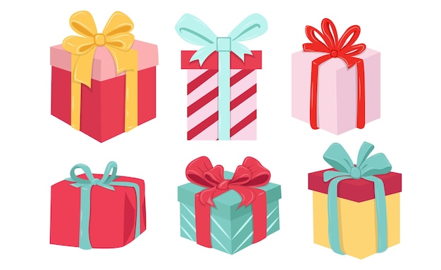 Vecteur sertie de boîte-cadeau. Boîte d'anniversaire. Boîte de Noël.