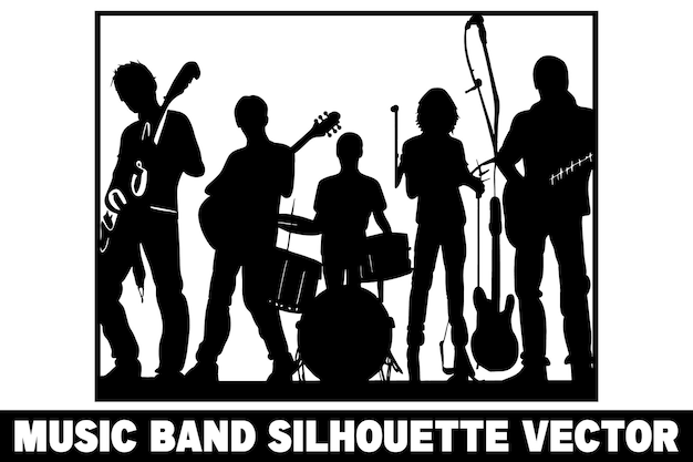 Vecteur De Silhouette De Groupe De Musique Vecteurs De Silhouettes De Groupe D'art De Silhouetten De Groupe De Musiciens