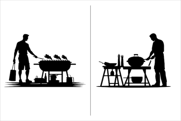 Vecteur vecteur de silhouette lié au bbq et au grill