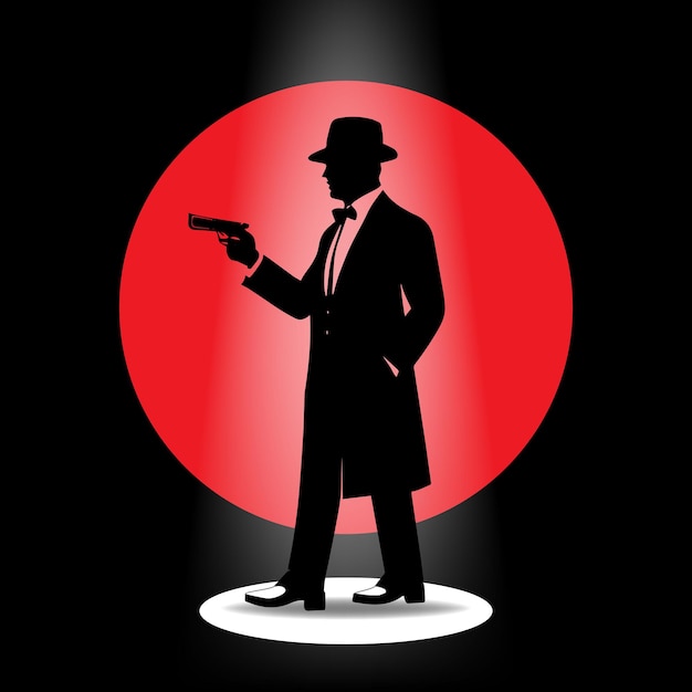 Vecteur de silhouette de mafia Vecteur de silhouette de détective isolé Pose de gangster