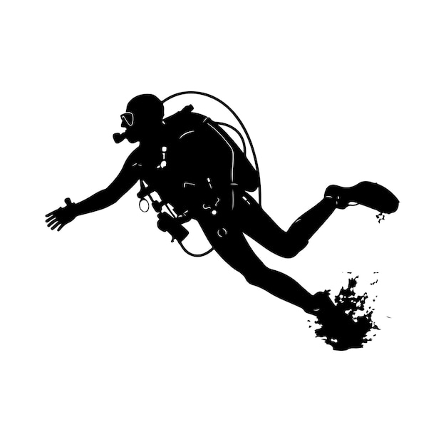 Vecteur de silhouette de plongée sous-marine sur fond blanc